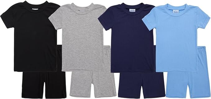 Baby Boys' Pajama Set - 8 Piece Rib Knit Sleepwear Shirt and Pajama Shorts (12M-7) | Amazon (US)