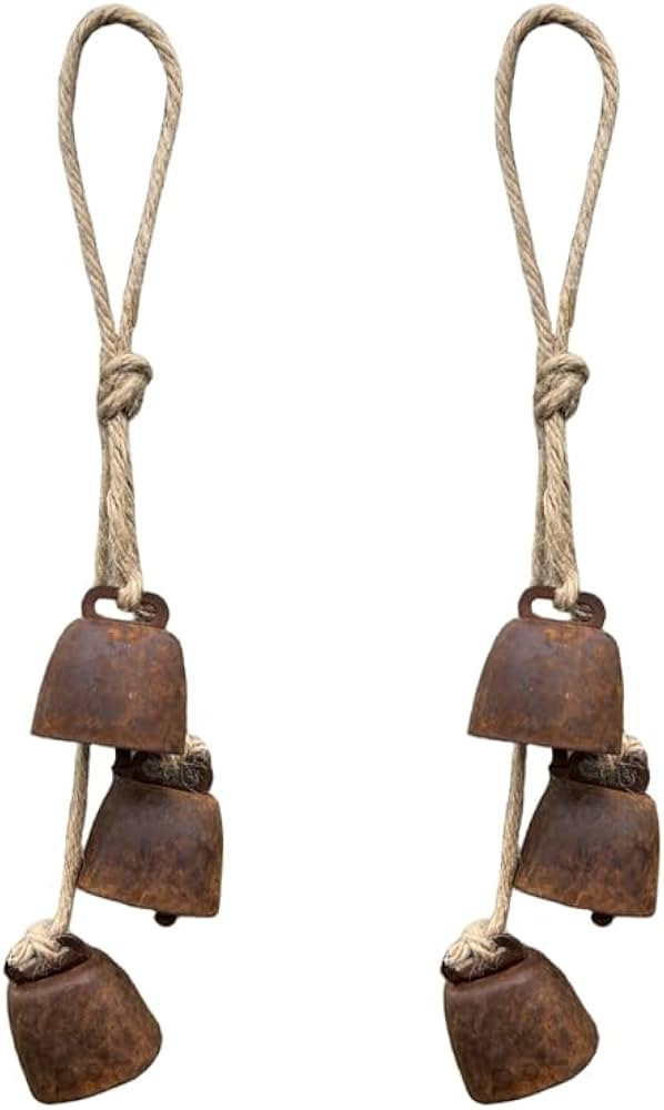 2pc Rustic Charm Bell - Handmade Hemp Rope Wind Chimes Hanging Decoration, Distressed Finish Cow ... | Amazon (US)