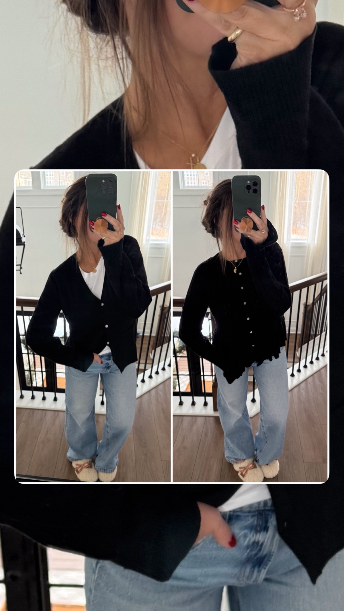 Walmart Finds I’m loving!! Black ruffle top runs very small. Wearing an XL. And the cardigan is more form fitting. I should have sized up to a large or even XL.  

#LTKootd #LTKU #LTKFindsUnder50