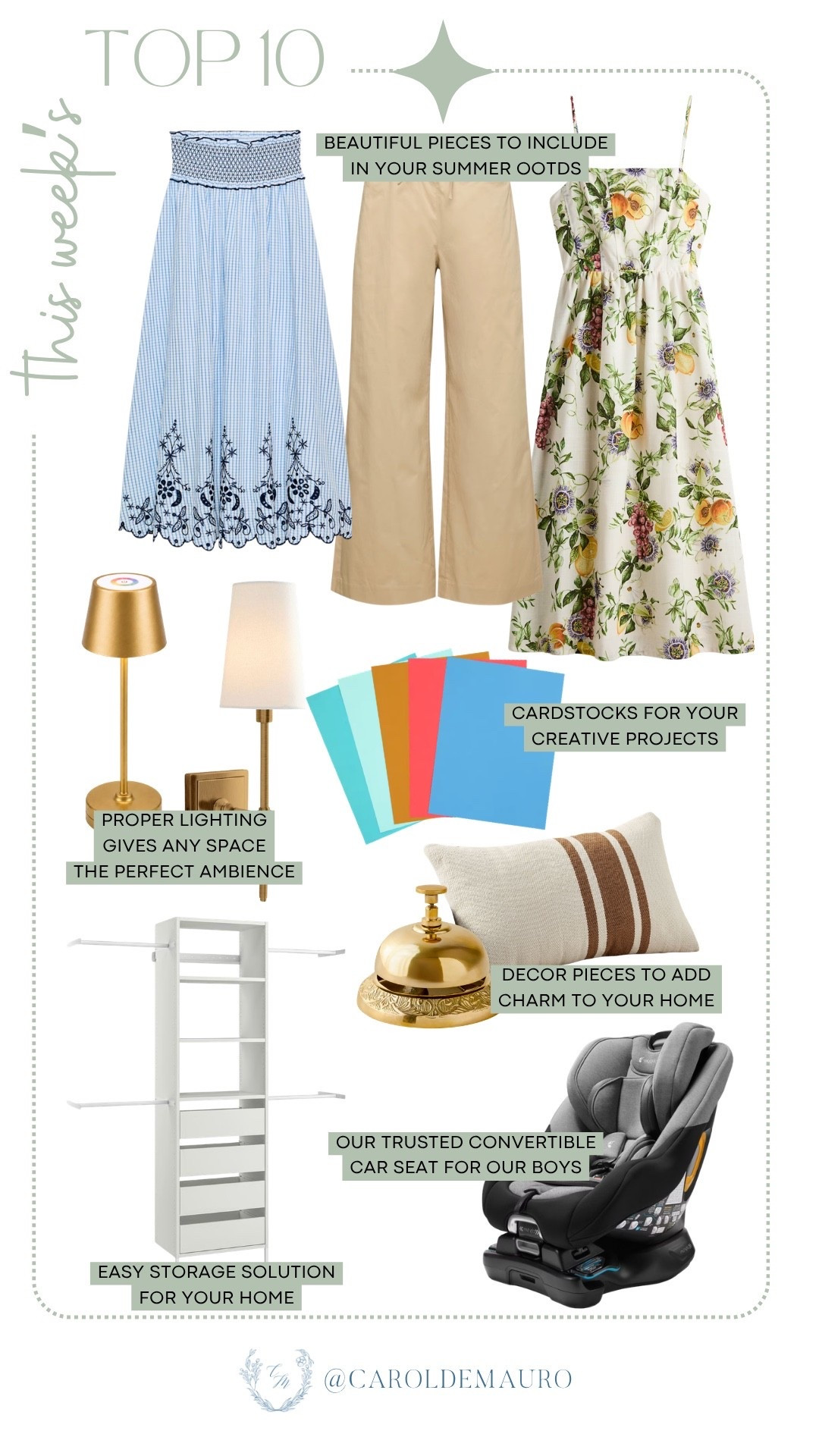 This week's top 10 are in and they cover everything — from stunning summer outfits to smart home upgrades! Whether you're refreshing your wardrobe, sprucing up your space, or shopping for the little ones, these picks have you covered.

weekly favorites, summer ootd, floral dress, wide leg pants, embroidered skirt, home decor, storage solution, convertible car seat, kids essentials, home finds