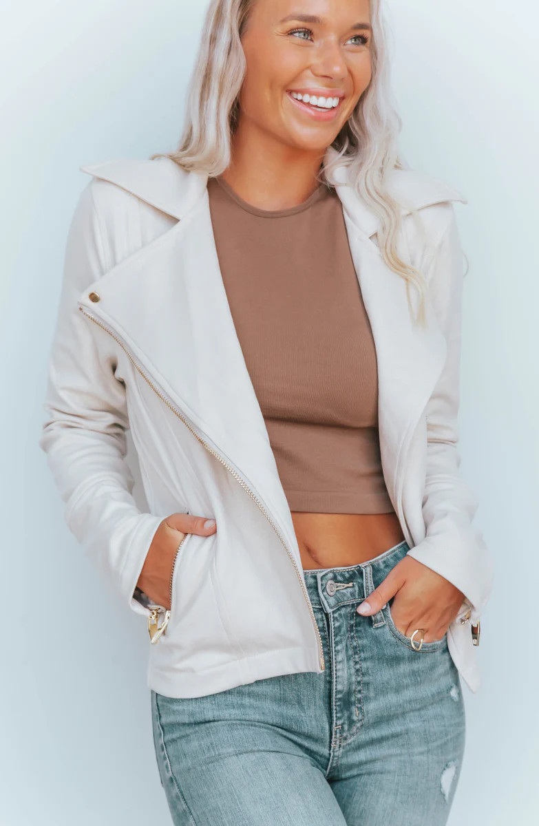 PRE-ORDER: Always Iconic Ivory Faux Leather Moto Jacket | Apricot Lane Boutique