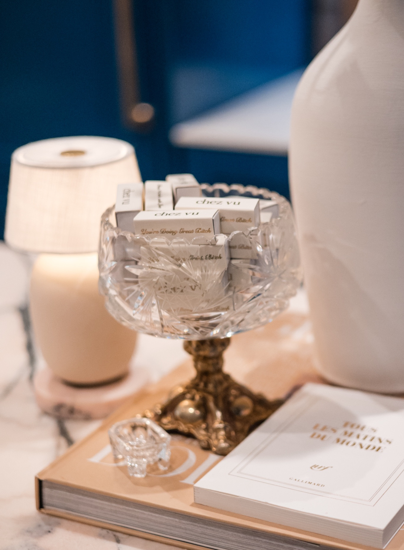 I love my vintage compote that houses my custom matchbooks. I found a few similar pieces on Etsy for you guys  