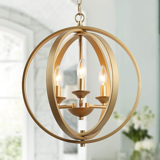 KSANA Gold Orb Chandelier, Modern Globe 3 Light Fixture for Dining & Living Room, Bedroom, Foyer ... | Amazon (US)