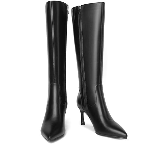 OAKUMSAS Black Knee High Boots for Women, Black Leather Boots, Black Tall Boots, Knee Boots, Long Black Boots, Pointed Toe Stiletto Sexy Boots | Amazon (US)