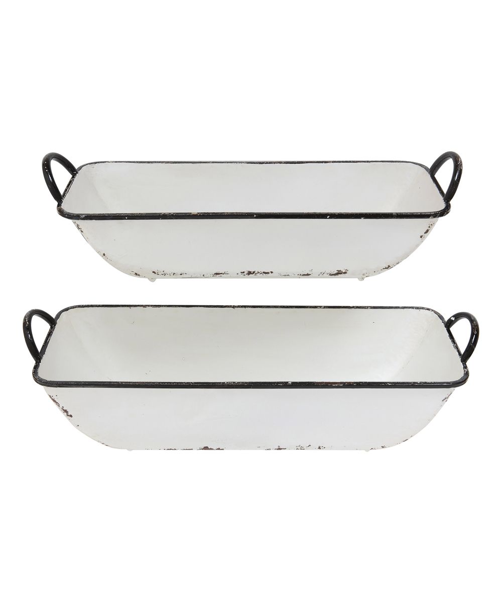 Creative Co-Op Decorative Trays Distressed - White Distressed Metal Container - Set of Two | Zulily
