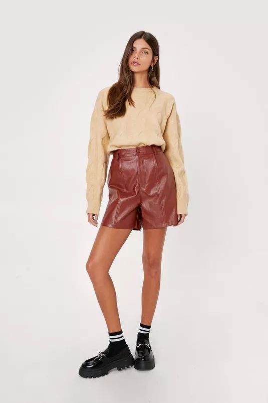 Faux Leather Seam Detail Relaxed Shorts | Nasty Gal (US)
