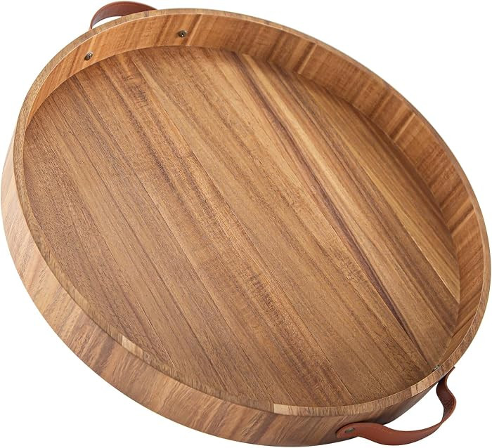 Ottoman Tray with Handles, 20 Inches Round Large Tray for Ottoman Wooden Serving Tray Decorative ... | Amazon (US)