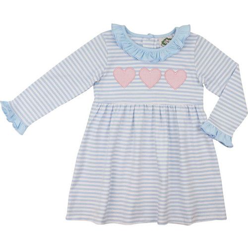 Blue Stripe Knit Applique Hearts Dress | Cecil and Lou