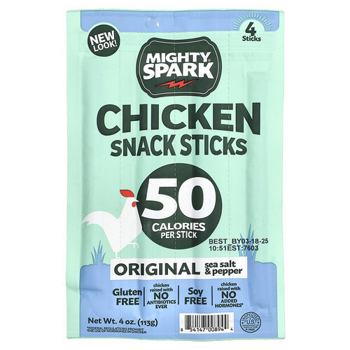 Mighty Spark, Chicken Snack Sticks, Original Sea Salt & Pepper, 4 Sticks | iHerb