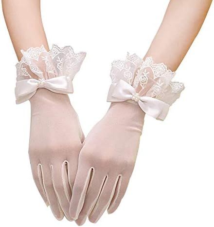 Floral Short Lace Gloves, Women Wrist Length Gloves for Wedding(B) | Amazon (US)