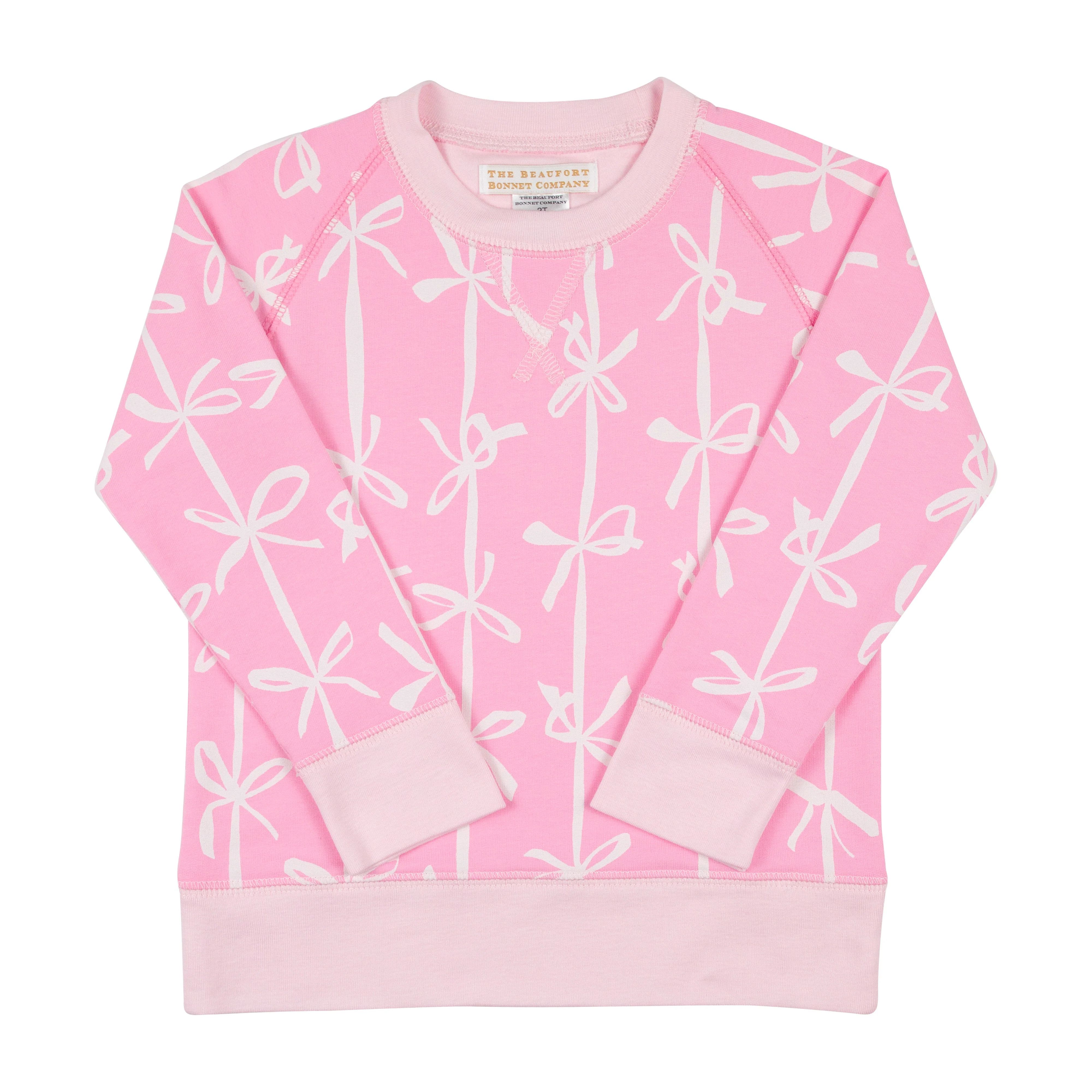 Cassidy Comfy Crewneck - Pink Braselton Bows with Palm Beach Pink | The Beaufort Bonnet Company