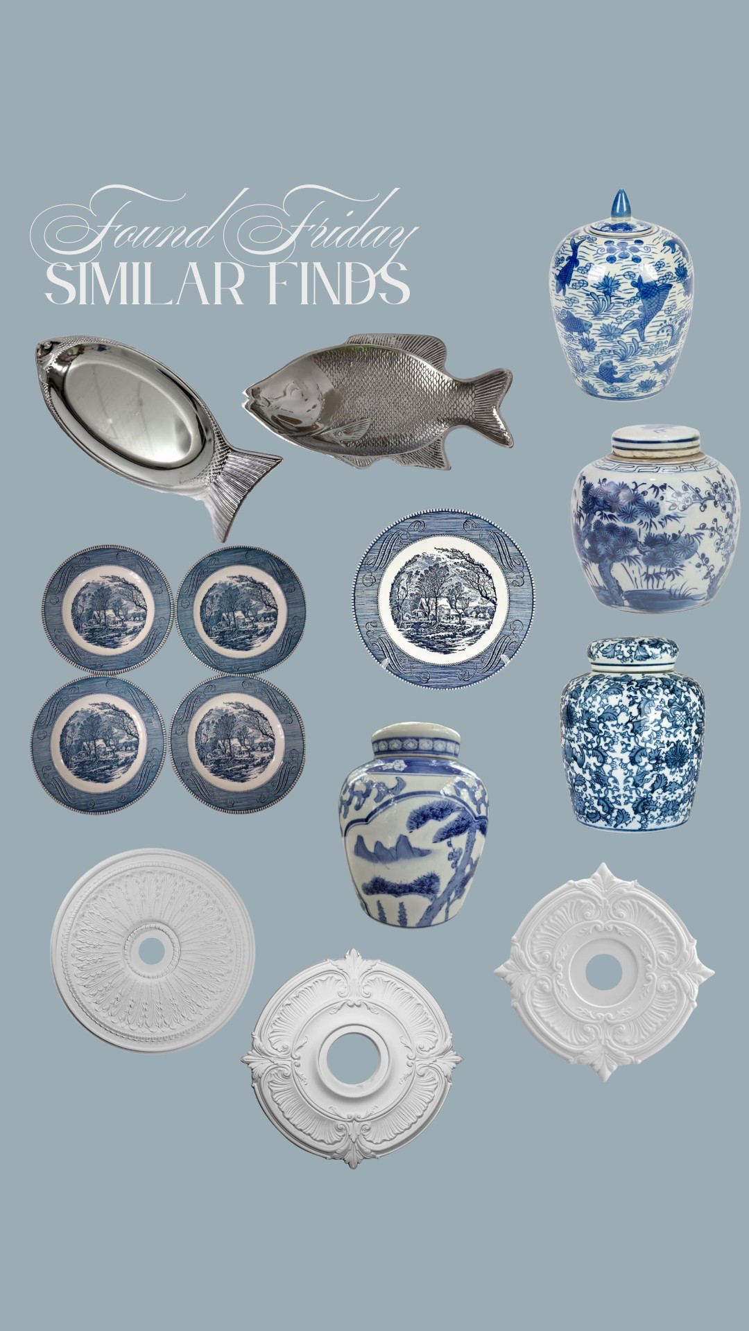 Antique finds silver fish platter chinoserie base ceiling medallions wayfair Etsy 

#LTKSaleAlert #LTKHome