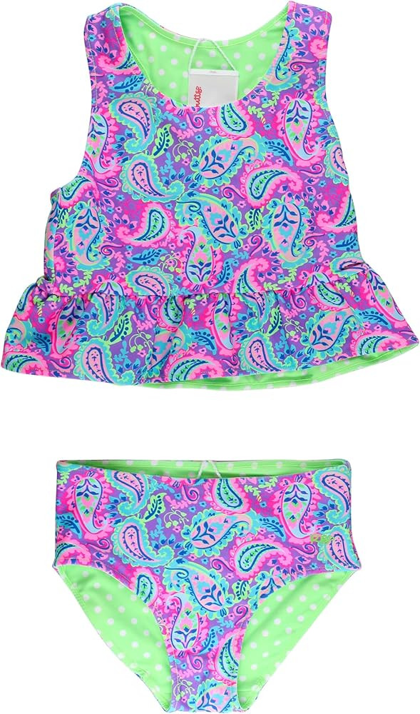 RuffleButts Baby/Toddler Girls UPF50+ Sun Protected Reversible Peplum 2 Piece Sleeveless Tankini | Amazon (US)