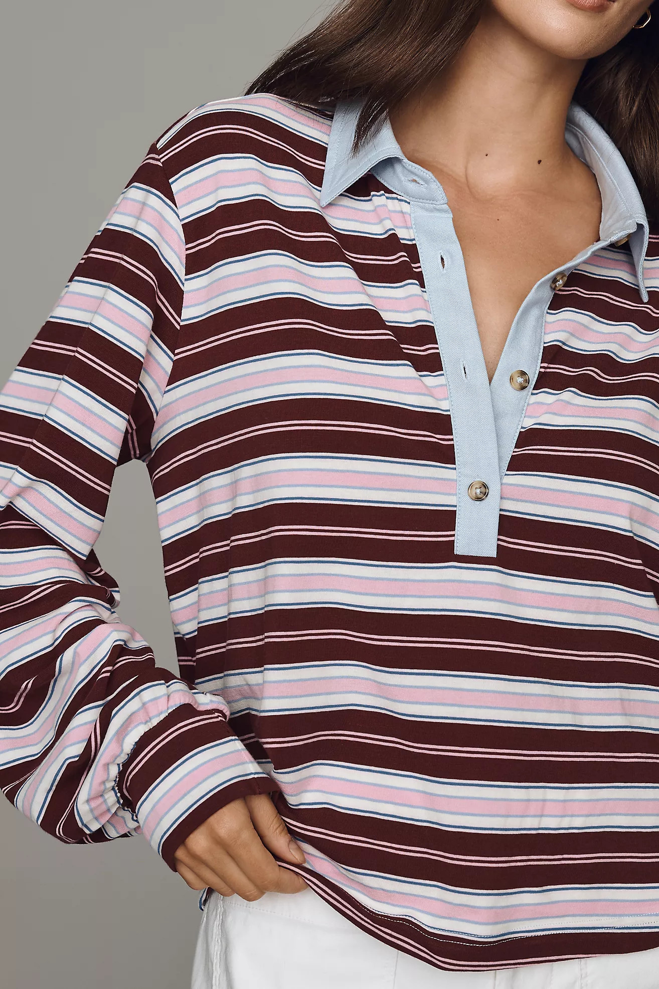 Maeve Long-Sleeve Polo Top | Anthropologie (US)