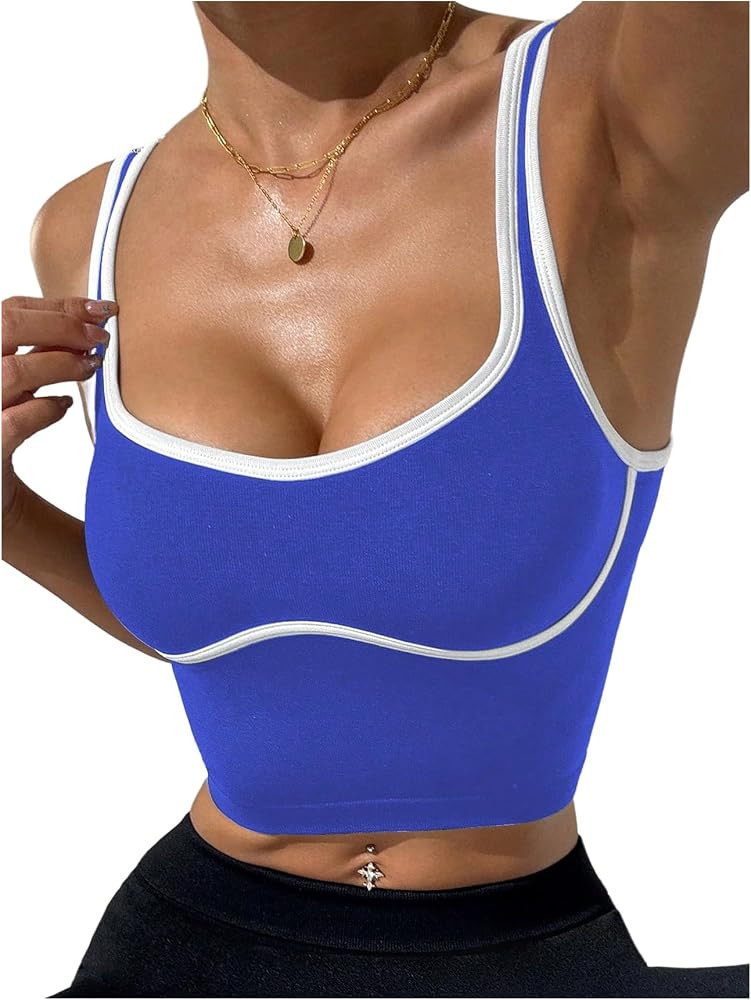 SOLY HUX Women's Athletic Tops Scoop Neck Sleeveless Contrast Binding Workout Yoga Crop Tank Top | Amazon (US)