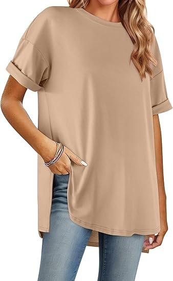 HOTOUCH Womens Oversized T Shirts Crewneck Short Sleeve Workout Blouse Tops Summer Casual Dropped... | Amazon (US)