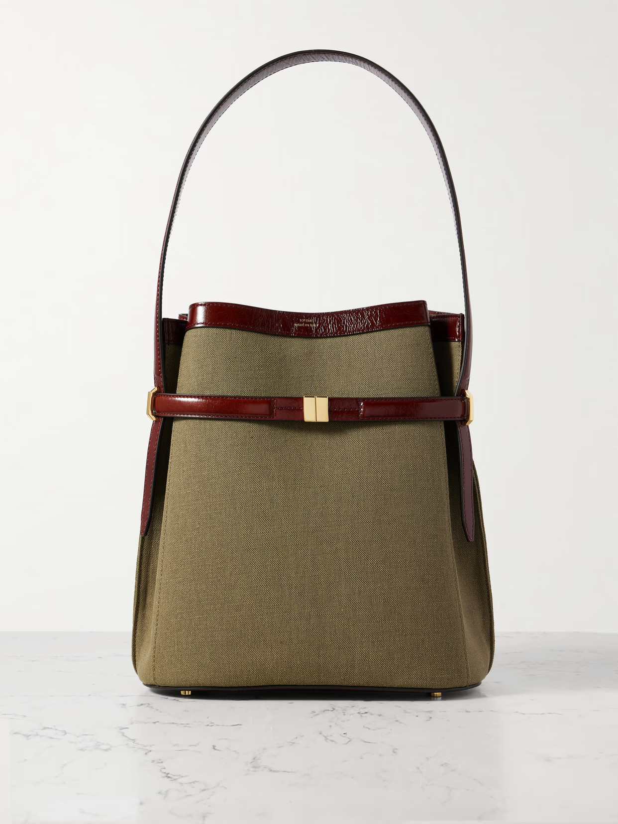 TOTEME - Belted Textured Leather-trimmed Canvas Tote - Green | NET-A-PORTER (US)