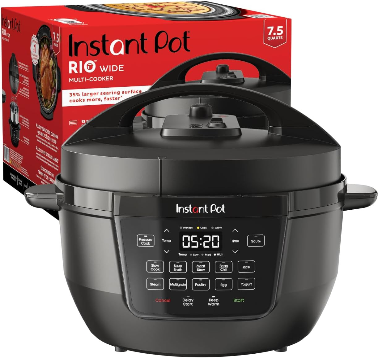 Instant Pot RIO Wide Base, 7.5 Qt, Large Searing Base, WhisperQuiet Steam Release, 7-in-1 Multi-C... | Amazon (US)
