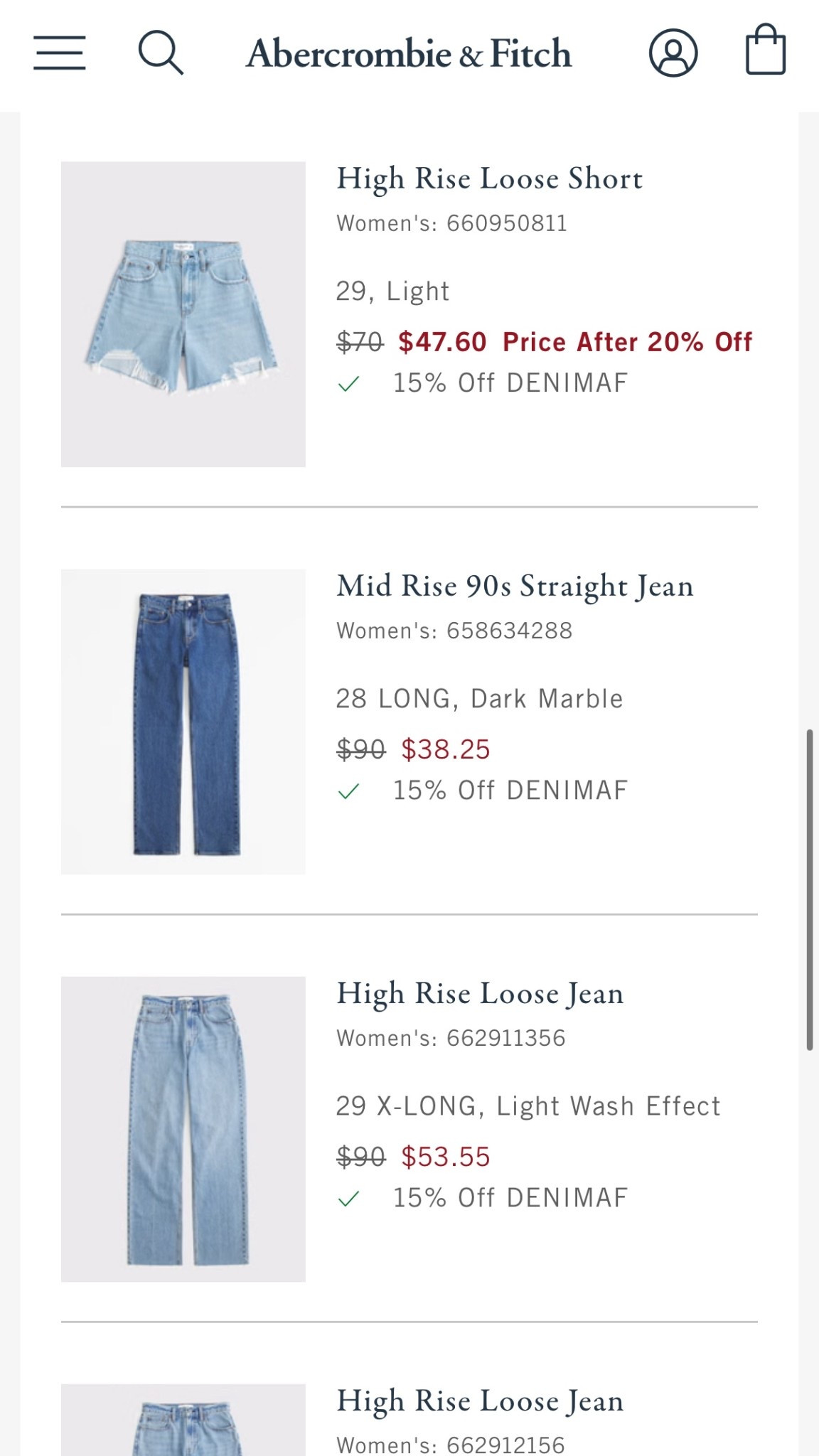 ABERCROMBIE DENIM SALE!!
My pre-pregnancy size is a 27 so I got some 28 and 29s!