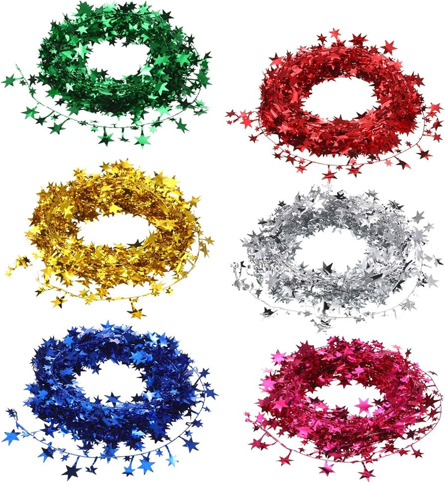 New Year Tree Tinsel Garland Wire Star Lametta Tinsel 90 M/ 295 Feet for Christmas Xmas Winter Fe... | Amazon (US)
