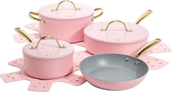 Paris Hilton Iconic Nonstick Pots and Pans Set, Multi-layer Nonstick Coating, Matching Lids With ... | Amazon (US)
