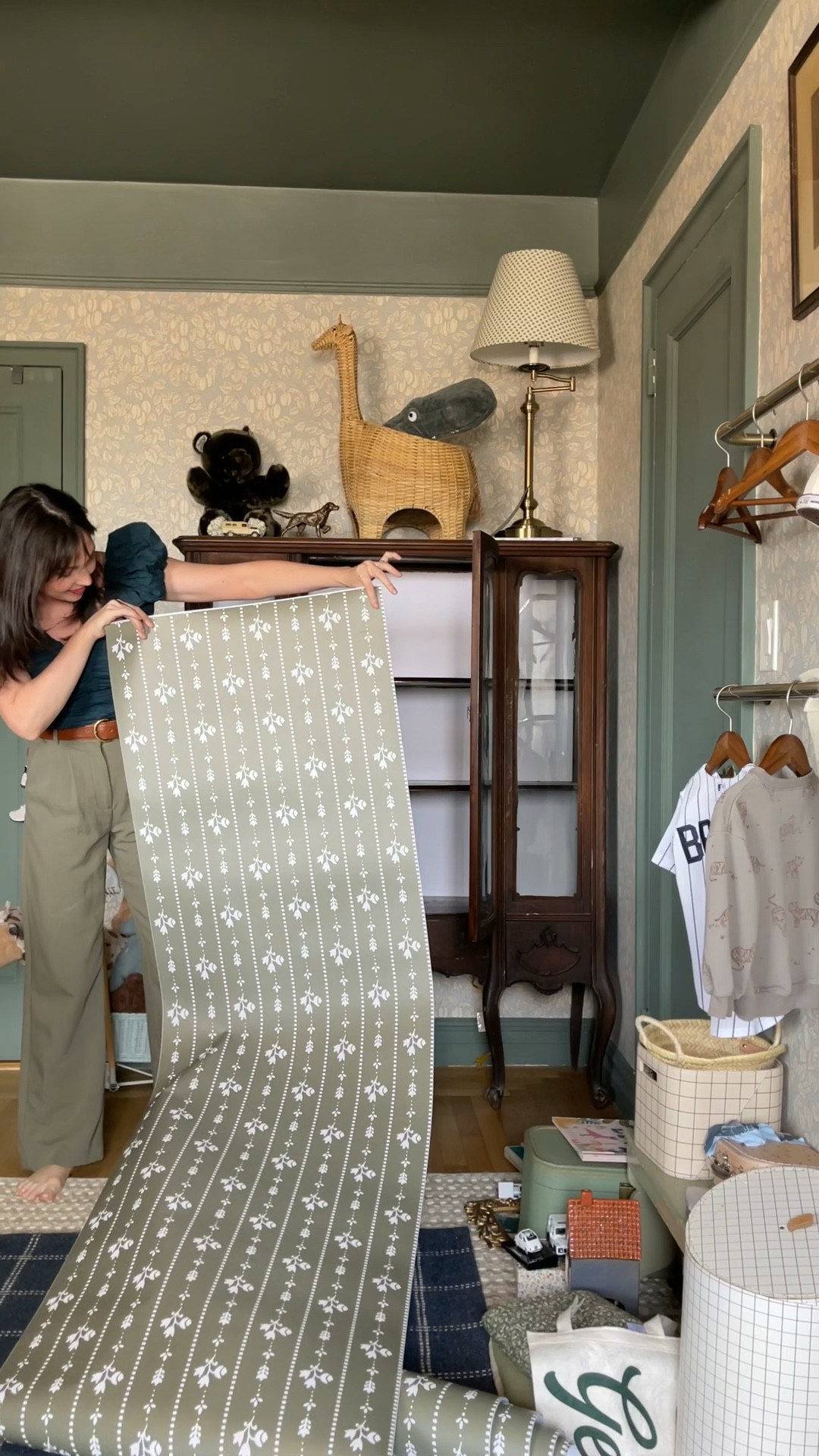 Wallpapering things that aren’t walls - this cabinet is a antique and has a warped back so I added some poster board and covered it in peel and stick wallpaper for a removable, swappable, quick fix! 

#LTKhome #LTKkids