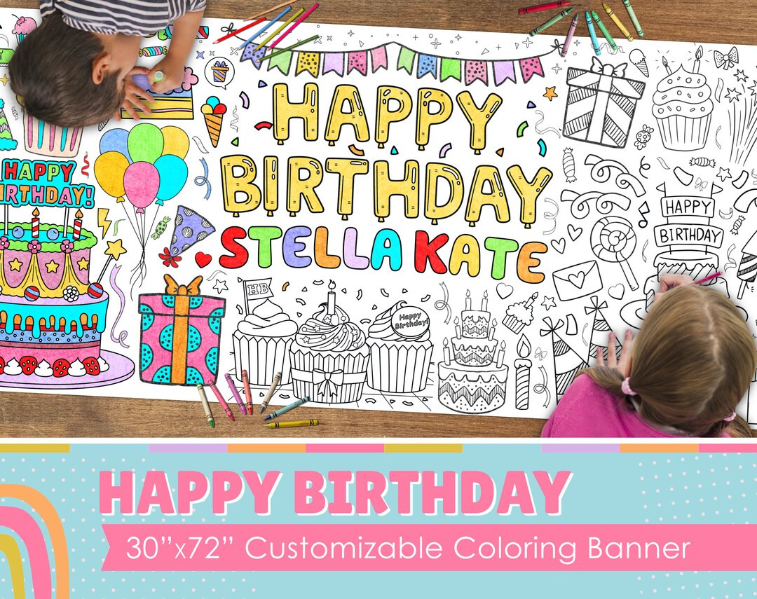 GIANT Birthday Coloring Banner or Poster Personalized 6 Feet Long 30 X 72 Inches Huge Tablecloth ... | Etsy (US)