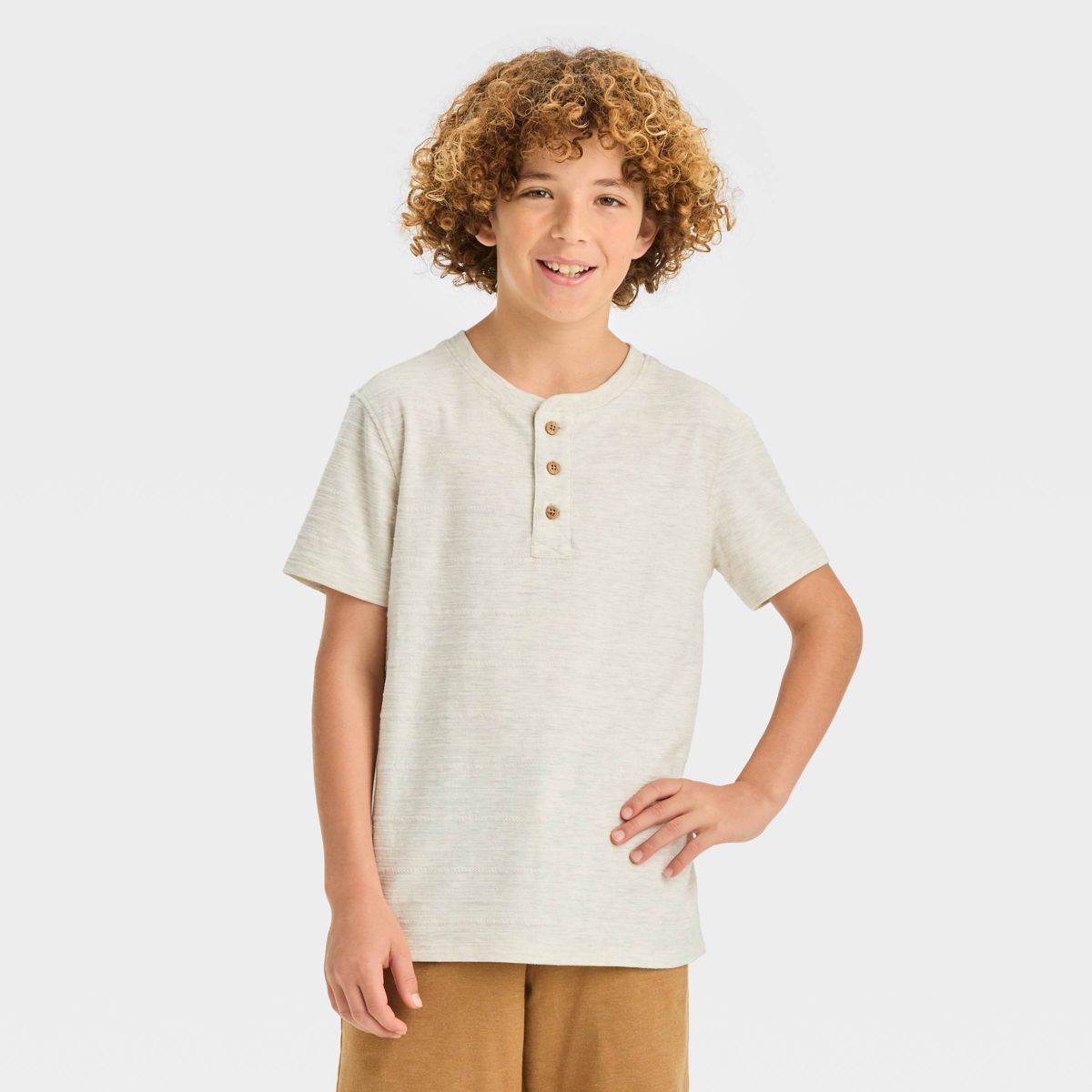 Boys' Short Sleeve Jacquard Henley Shirt - Cat & Jack™ | Target