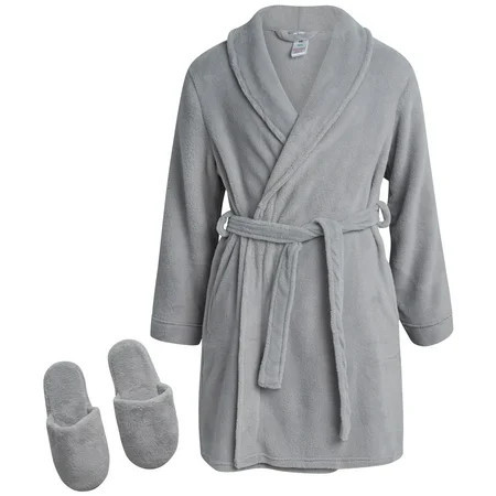 Sleep & Co Girls Bathrobe Set - Soft Plush Fleece Bathrobe with Matching Slippers for Girls | Walmart (US)
