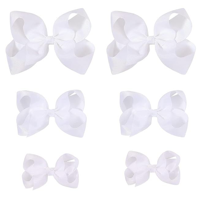 White Bows for Girls,6PCS Hand-made Grosgrain Ribbon Hair Bows Alligator Clips Hair Accessories f... | Amazon (US)