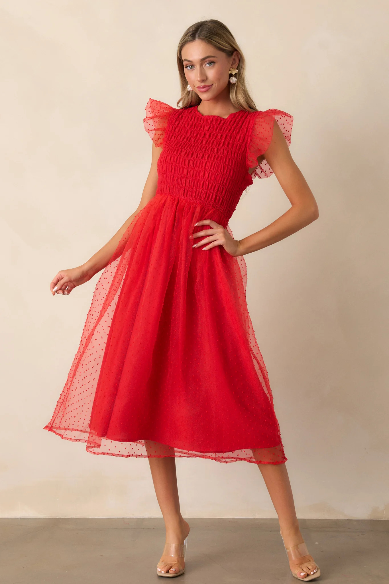 Heart On Fire Red Polka Dot Midi Dress | Red Dress