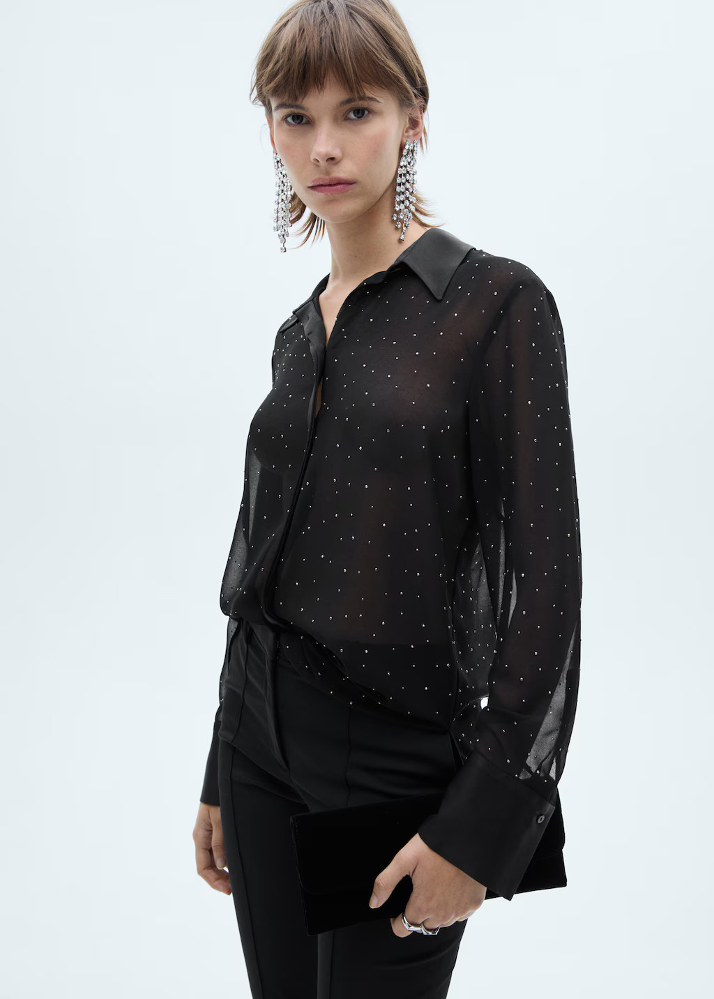 Semi-transparent studded shirt - Women | MANGO USA | Mango (US/MX/AU)