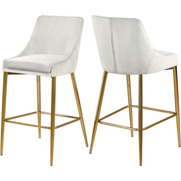 Meridian Furniture Karina 27.5"H Velvet Counter Stool in Cream (Set of 2) - Walmart.com | Walmart (US)