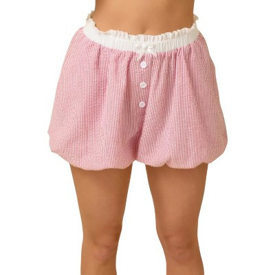 Slickblue Bubble Hem Womens Lounge Shorts Textured Stripe Fabric Ribbon Bow Waistband Cotton Casual Home Shorts, L | Target
