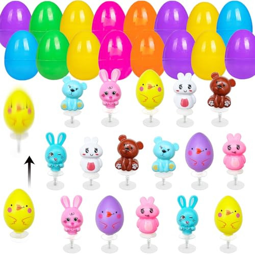 CHHOEAV 16 Pack Easter Jumping Popper Toys with Plactic Eggs, Easter Basket Stuffers Egg Fillers Gifts for Kids Boys Girls Party Favors | Amazon (US)