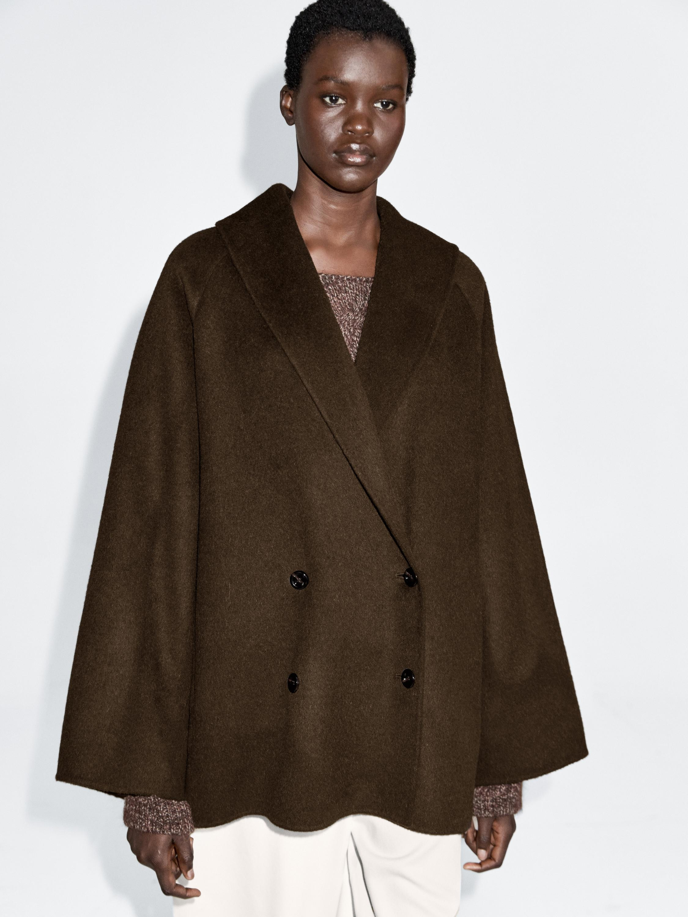 Wool blend double-breasted coat with tuxedo collar | Massimo Dutti UK