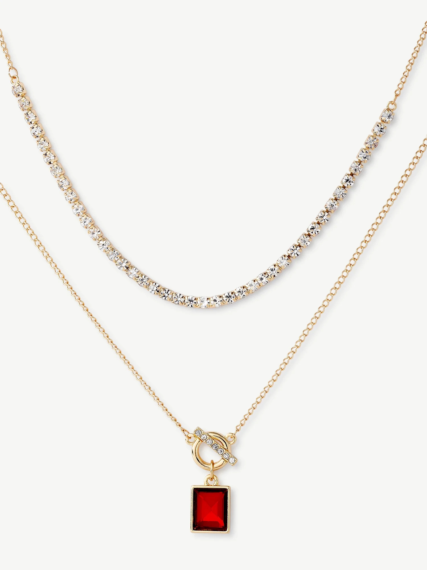 Sofia Jewelry by Sofia Vergara Women's Gold-Tone Red Stone Layered Collar and Pendant Necklace | Walmart (US)