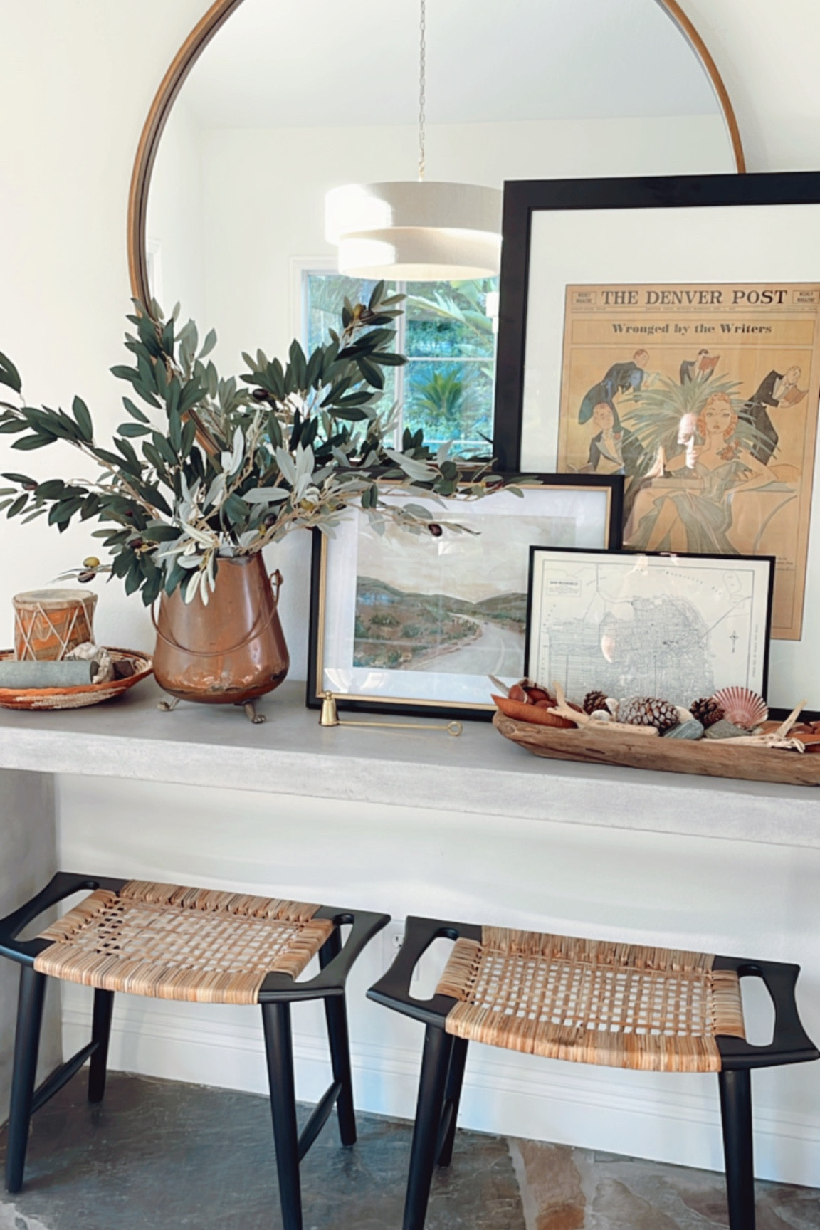 Dining room console table. This one is from Terra Outdoor but I have a similar one linked. 

The mirror is SO GOOD! Way better than it shows online! 

The stools are a bit pricey in my opinion but they fit perfectly under the console table and are really cute!

#diningroom #entryway #consoletable


#LTKhome