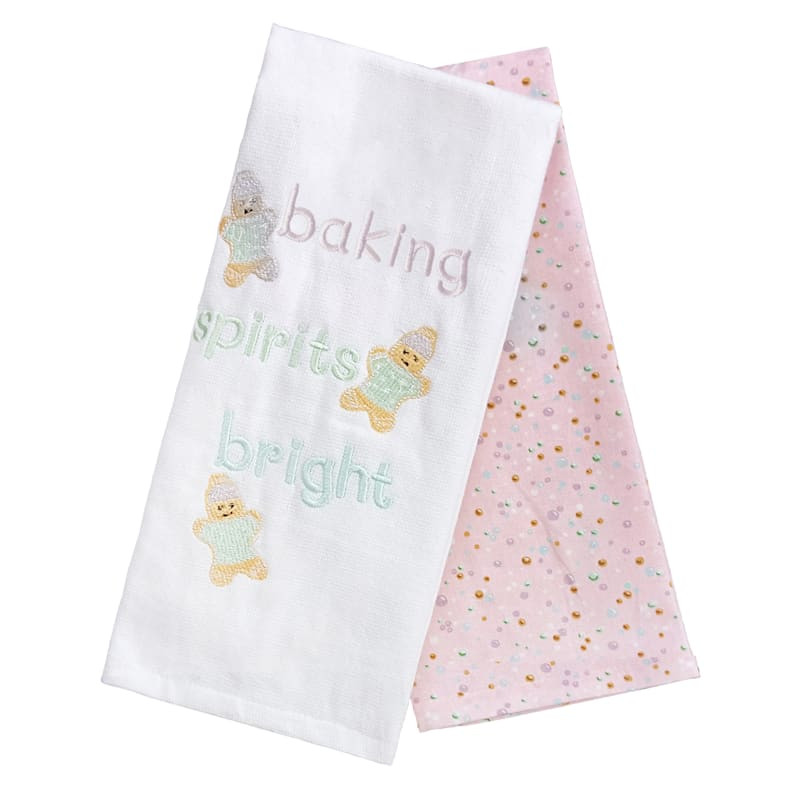 Mrs. Claus' Bakery Set of 2 Pink Gingerbread Kitchen Towels | At Home