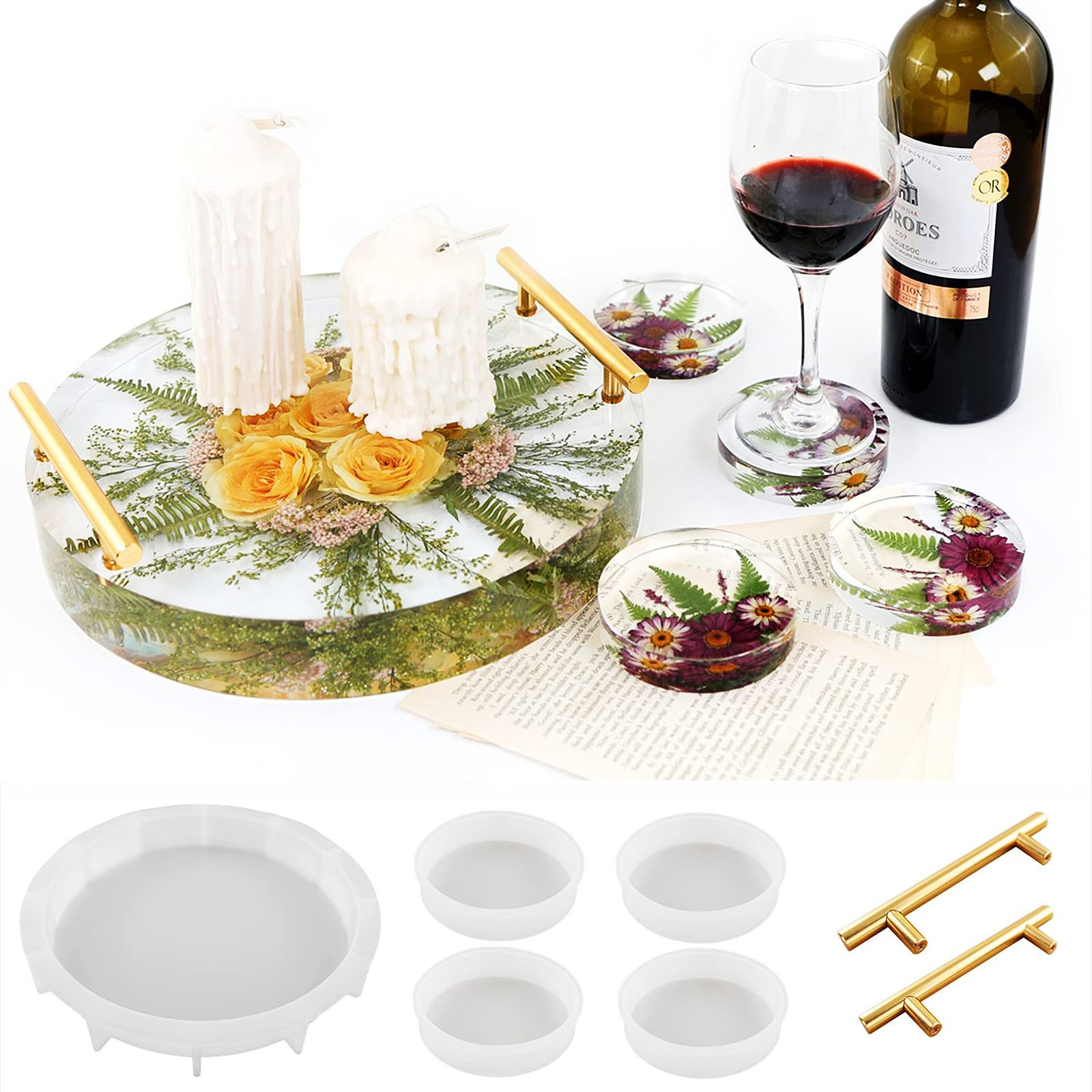 Tray Molds for Epoxy Resin kit 13.5'' Deep Large Round Silicone Molds with 4pcs Coasters Resin Mo... | Amazon (US)