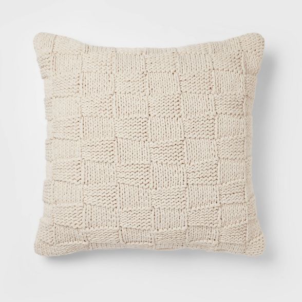 Oversized Chunky Knit Square Throw Pillow Neutral - Threshold&#8482; | Target