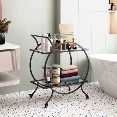 Industrial Rolling Bar Bar Carts With Lockable Caster Wheels And 2 Mirrored Shelves For The Home Bar, Kitchen, Party, Black | Wayfair North America