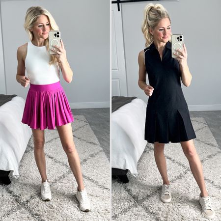 Tennis trend found at Target! Wearing XS in everything. White tank has removable padding. Pink pleated skirt has built in shorts. Black tennis dress is very lightweight, no shorts underneath, built in pocket on the side of the dress. 

#LTKFind #LTKunder50 #LTKstyletip