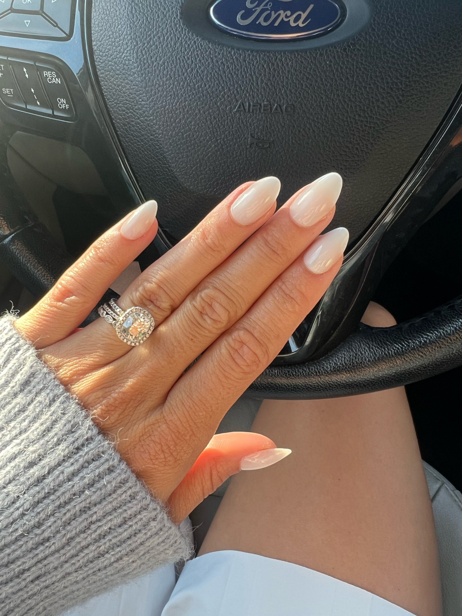 How are these PRESS ONS!!🤍🤍👏🏽 they look so good. This is the actual length, I didn’t alter the length or shape at all. 
$14! 

Press on nails almond nails at home nails white nails nude nails glue on nails at home mani 

#LTKSeasonal #LTKBeauty #LTKWedding