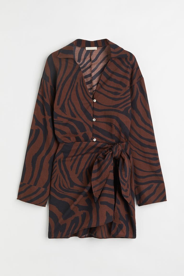 Short Shirt Dress - Brown/patterned - Ladies | H&M US | H&M (US + CA)
