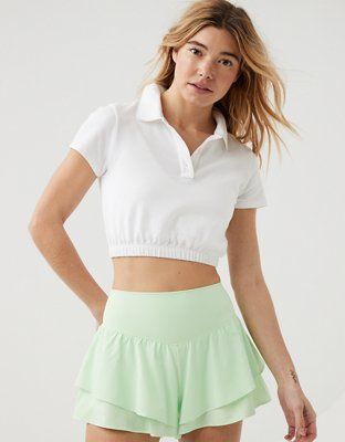 OFFLINE By Aerie Courtside Bubble Hem Cropped Polo T-Shirt | Aerie