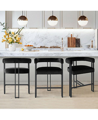 Maison Boucle Set of 3 Modern Velvet Counter Stools,Armrest Bar Stools for Kitchen with 3 Legs De... | Macy's
