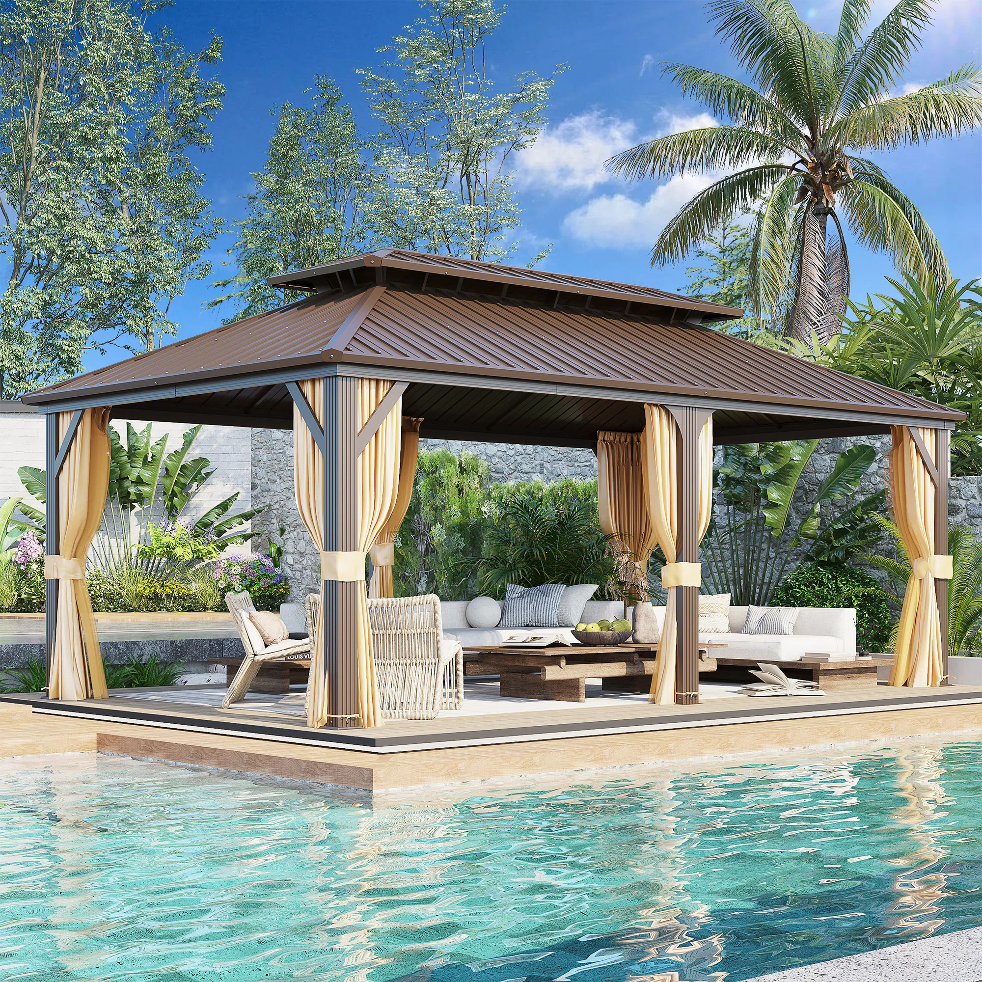 18'W × 12'D Outdoor Patio Gazebo, PRO Premium Gazebo, Hardtop Gazebo with Galvanized Steel Roof ... | Wayfair North America