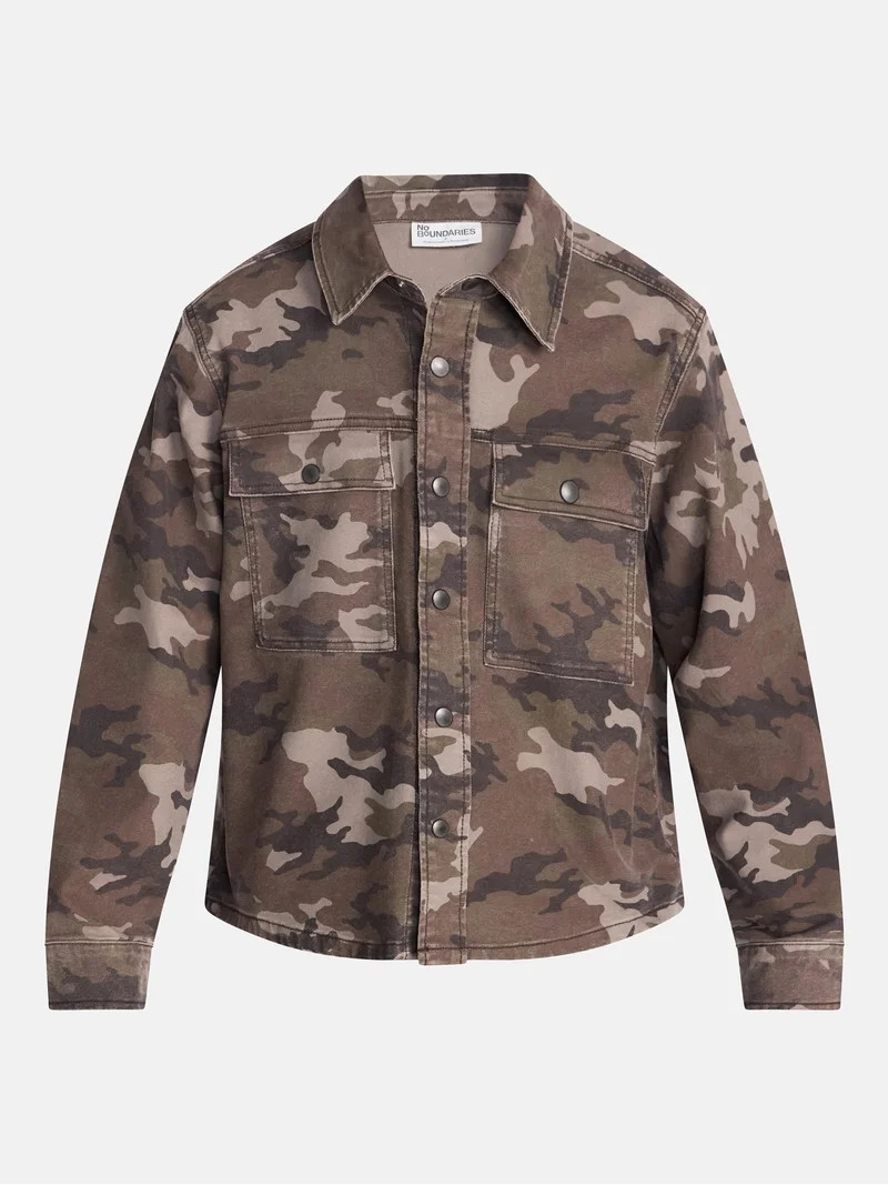 No Boundaries Tonal Camo Denim Shacket with Long Sleeves, Men's XS-4XLT | Walmart (US)