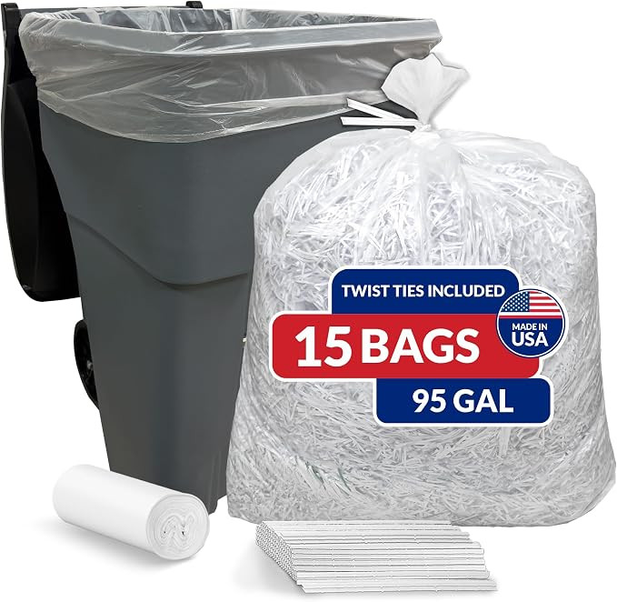 Reli. 95 Gallon Trash Bags (15 Count) | Clear | Twist Ties Included | Extra Tough, Leak-Proof, He... | Amazon (US)